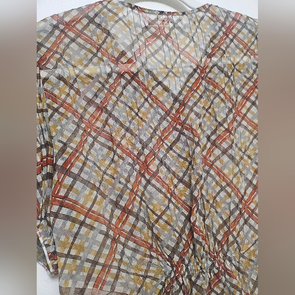Doen Naret Tomato Emmeline Plaid 100% Silk Top Blouse Sz XS - Picture 11 of 16